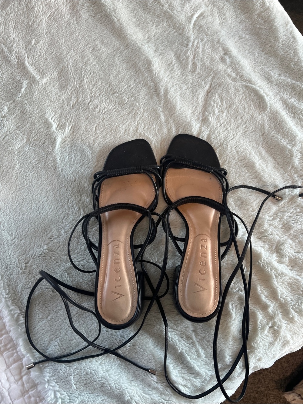 Black Lace-Up Square Toe Heels